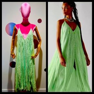 FREE PEOPLE ~ Limited Edition ~ Bright Green ~ Sweet Sea ~ Maxi Dress ~ S